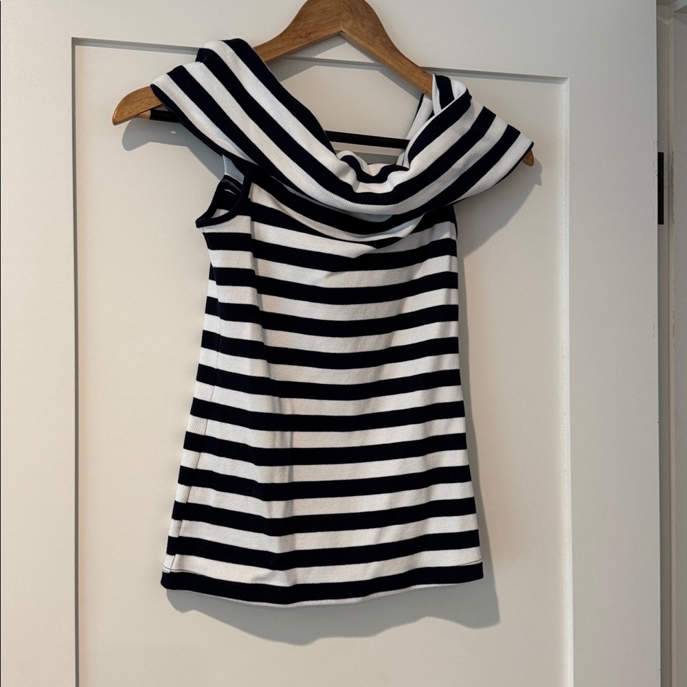 Banana Republic Black and White Striped Off Shoulder Top
